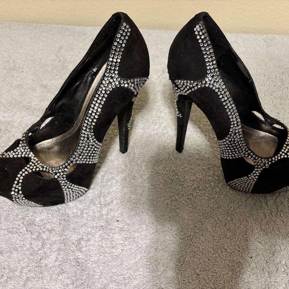 Steve Madden Black and Silver Rhinestone Heels